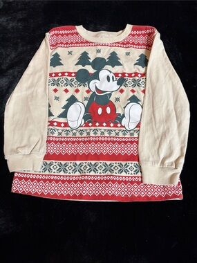 Disney Mickey Mouse Crewneck Sweater - Beige, Red & Green